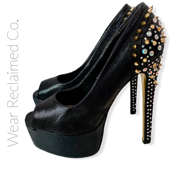 BELLE WOMAN Studded Black Stiletto Heels - Goth